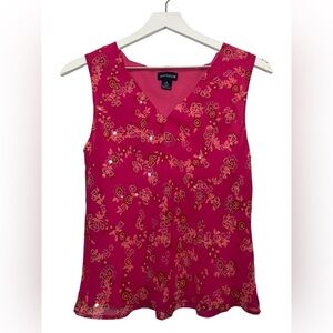 Vintage Y2K Silk Tank Top 8 Ann Taylor Floral Sequin Feminine Fairy Pink